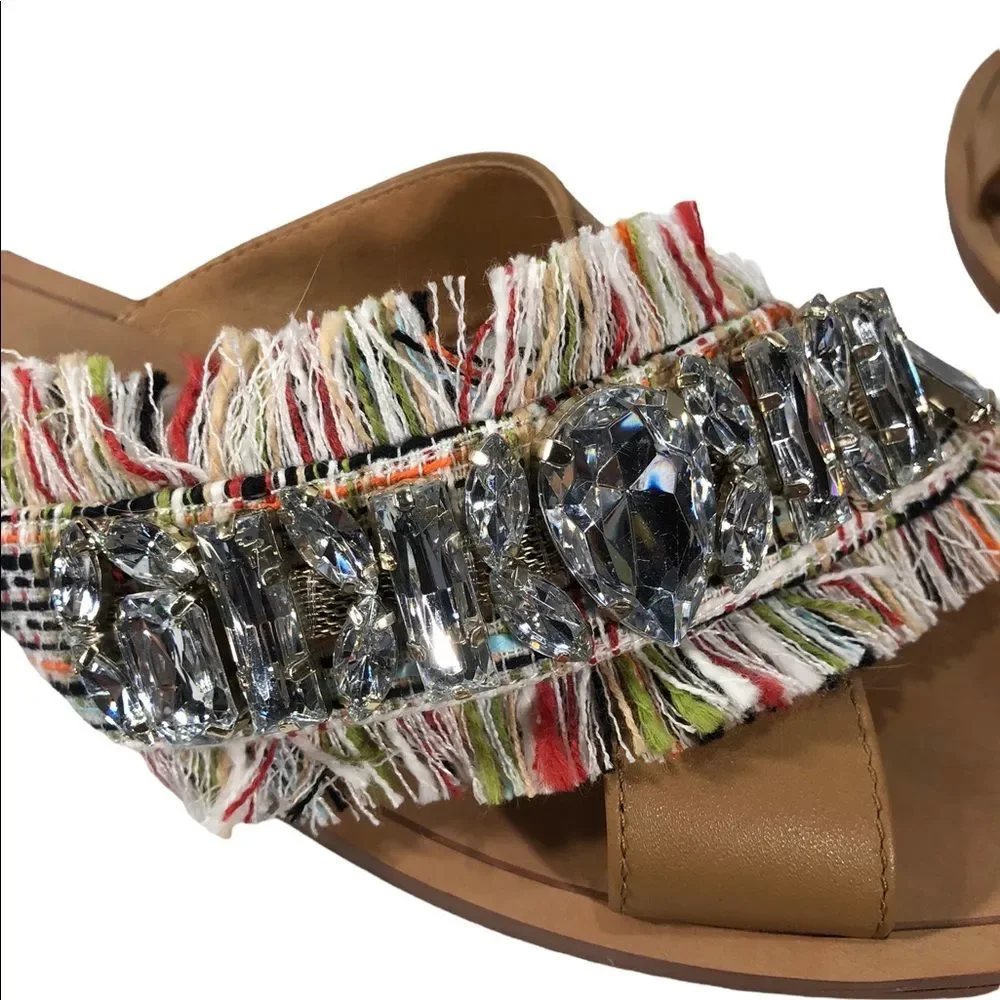 Crown Vintage blingy fabric fringe slides. Sz 9.5 - Picture 14 of 16